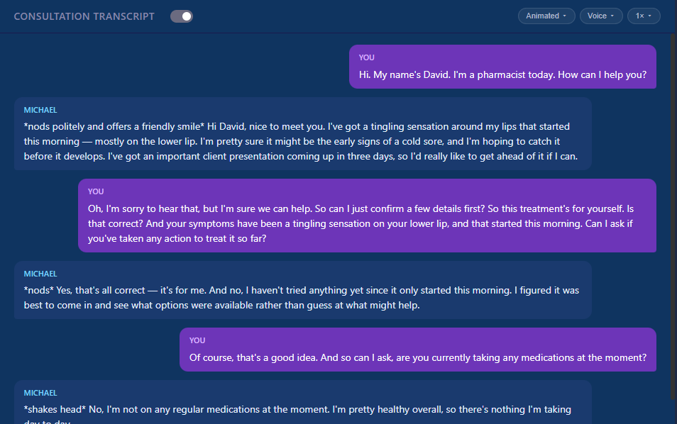 Live transcript scrolling as the conversation progresses